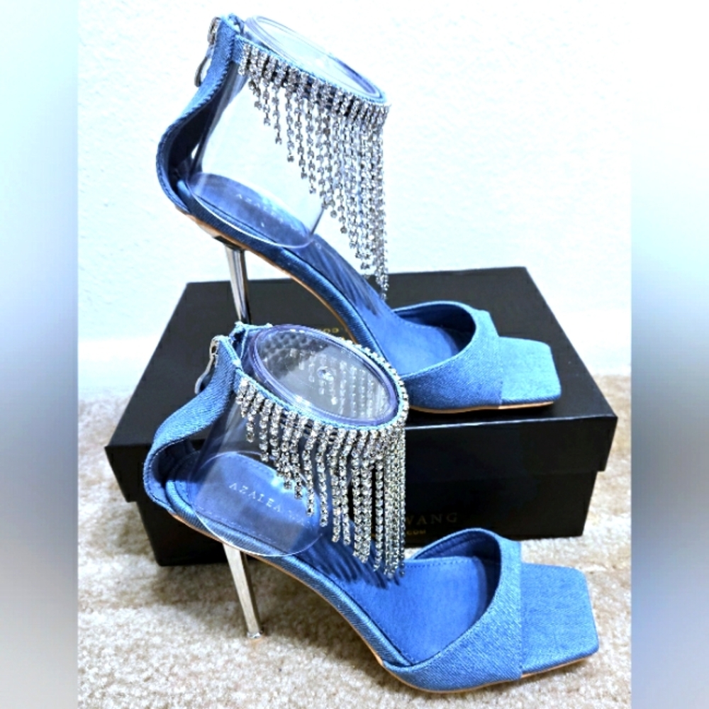 Azalea Wang Arista-Denim Stiletto Heels - Size 6